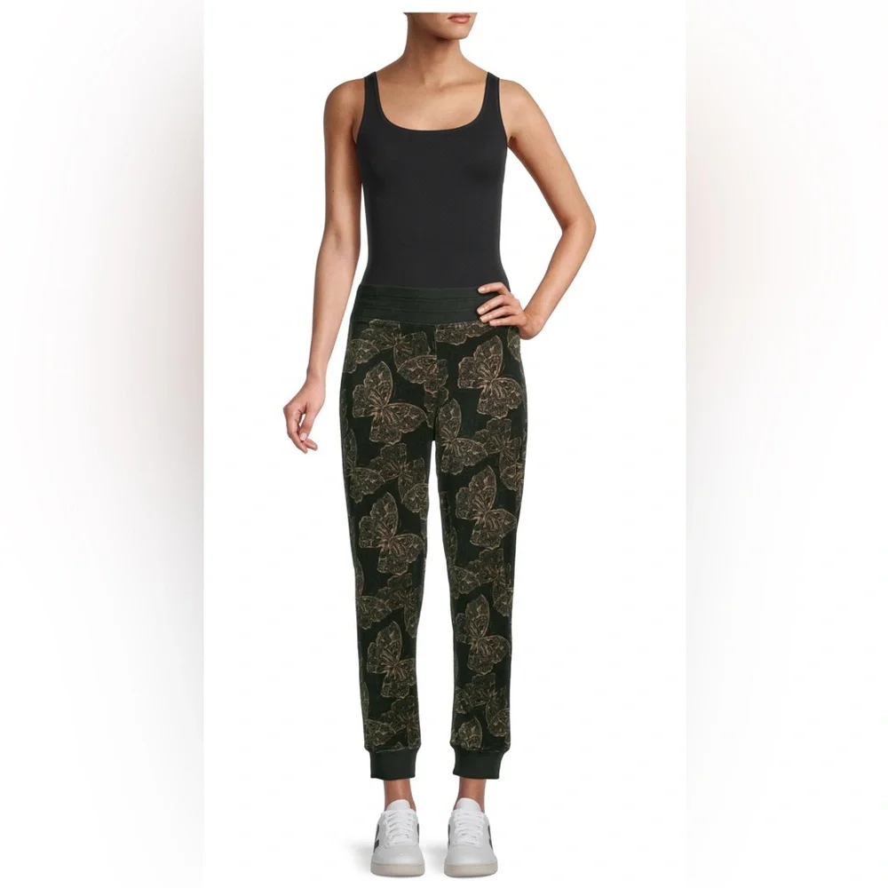 Johnny Was Zuri Modern Velour Sweatpants Black & Butterflies Size X-Large - Picture 8 of 12